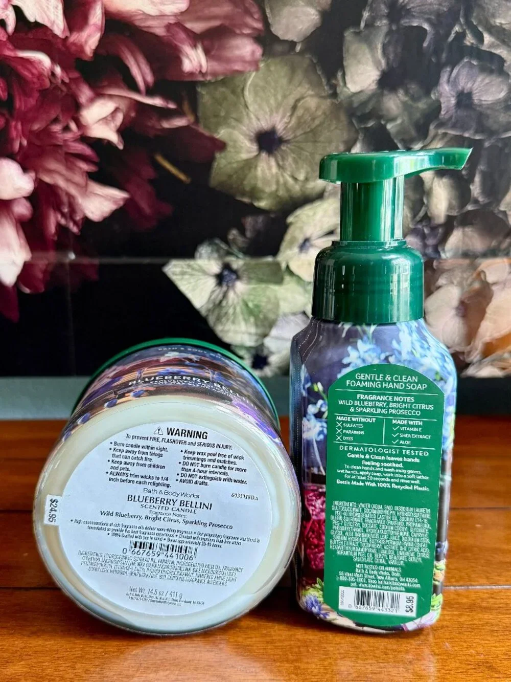 NEW 2-PC BLUEBERRY BELLINI 3-Wick Candle & Foaming Hand Soap Bath & Body Works